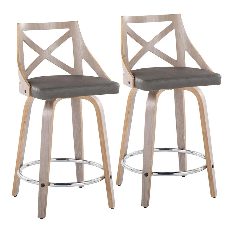 Tabouret de bar à hauteur fixe de 24 po avec pieds en bois courbé (paquet de 2)
