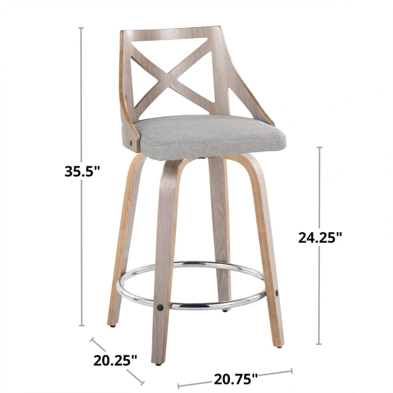 Tabouret de bar à hauteur fixe de 24 po avec pieds en bois courbé (paquet de 2)