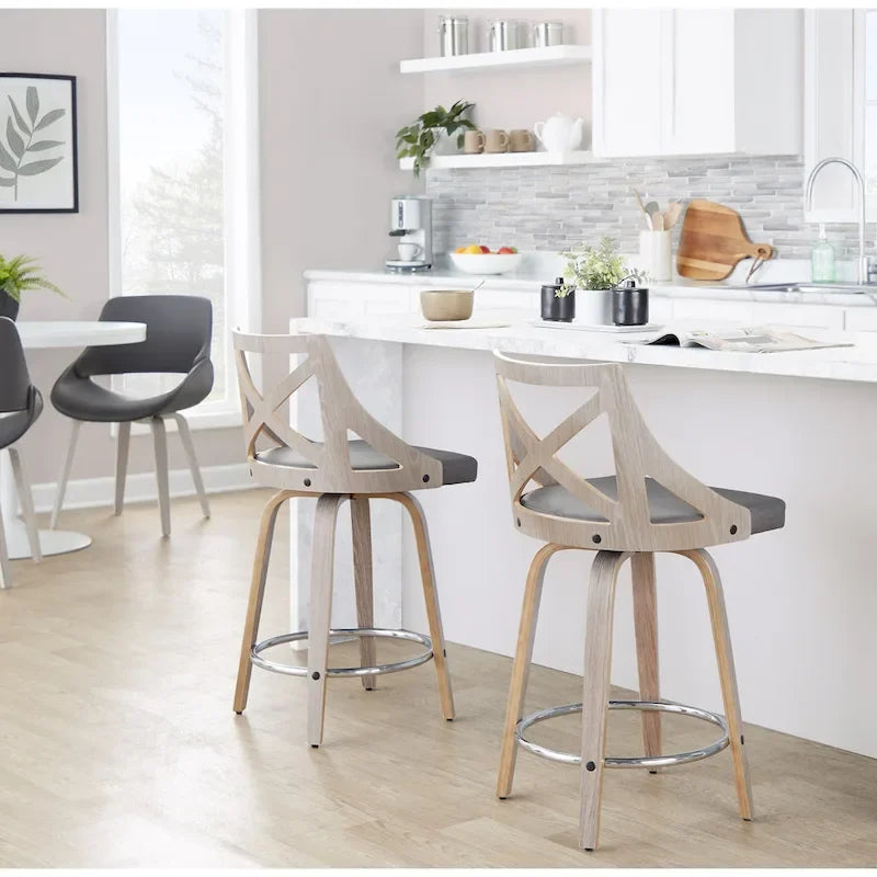 Tabouret de bar à hauteur fixe de 24 po avec pieds en bois courbé (paquet de 2)