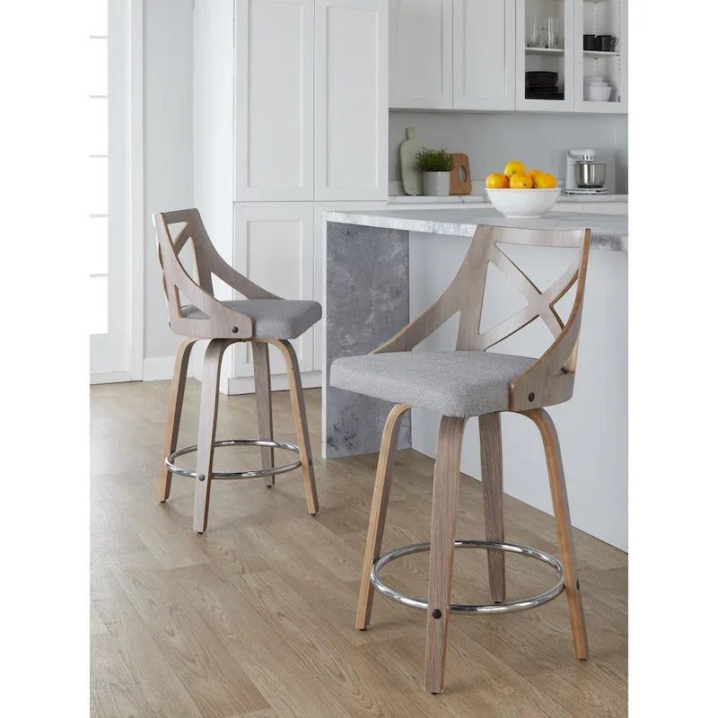 Tabouret de bar à hauteur fixe de 24 po avec pieds en bois courbé (paquet de 2)