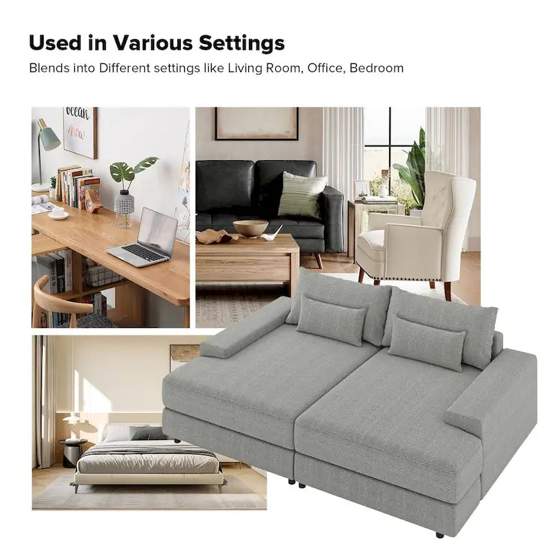 Grand canapé avec accoudoirs carrés profonds de 57 po