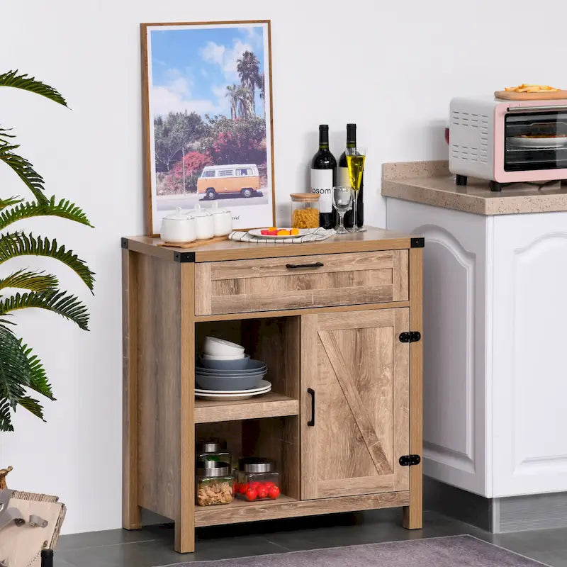 Buffet de rangement rustique avec portes coulissantes/Meuble de salle à manger et de cuisine moderne style ferme