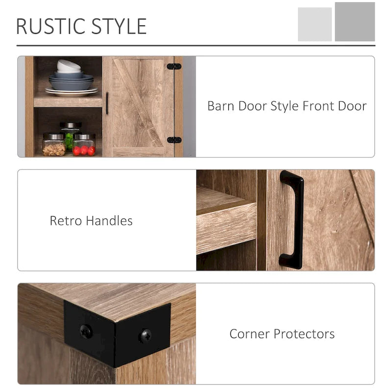 Buffet de rangement rustique avec portes coulissantes/Meuble de salle à manger et de cuisine moderne style ferme