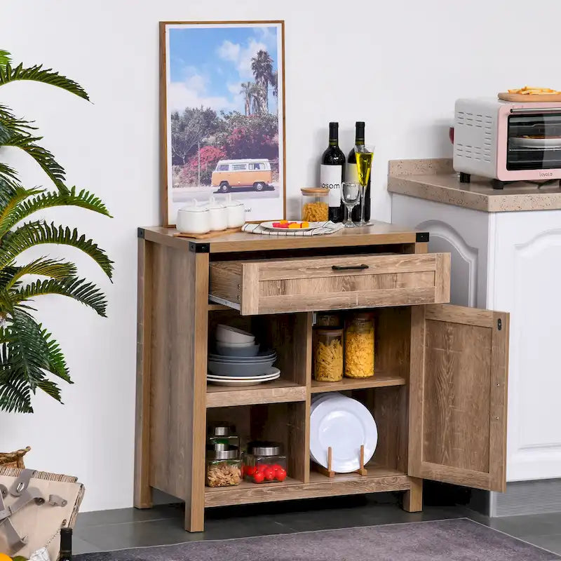 Buffet de rangement rustique avec portes coulissantes/Meuble de salle à manger et de cuisine moderne style ferme