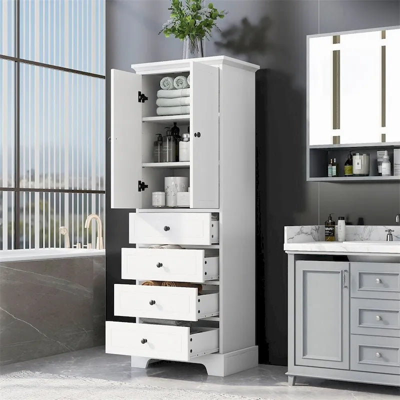 Meuble de rangement en bois avec 2 portes et 4 tiroirs, étagère réglable