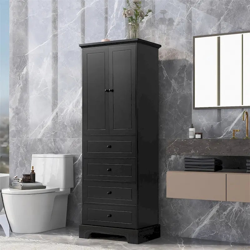 Meuble de rangement en bois avec 2 portes et 4 tiroirs, étagère réglable