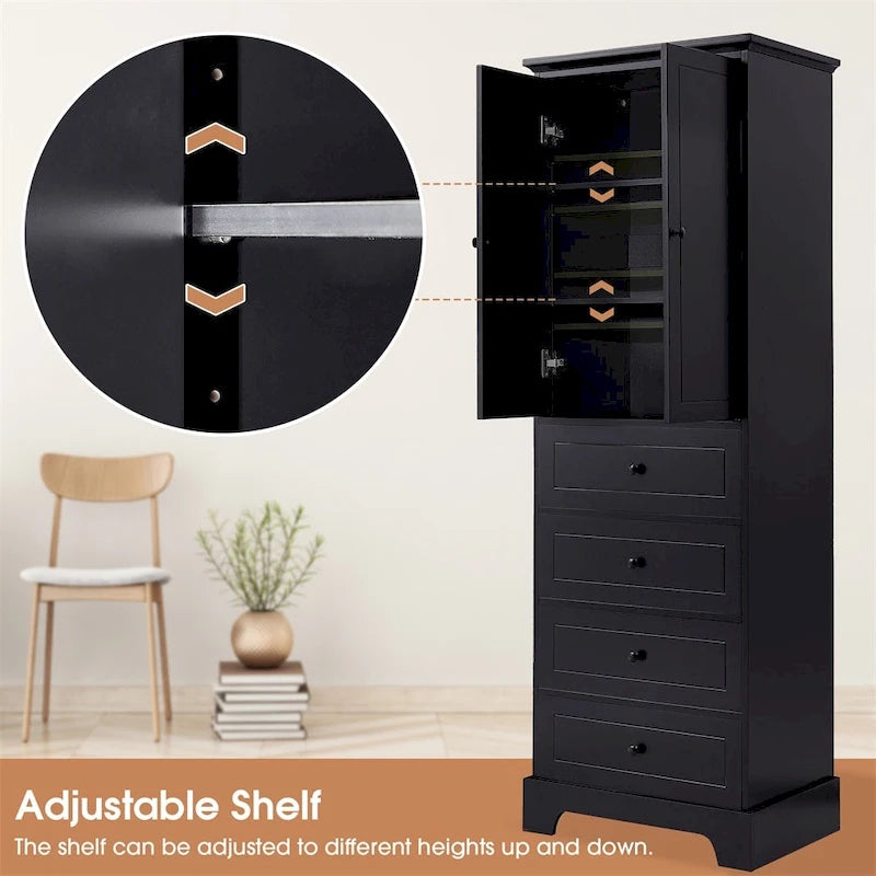 Meuble de rangement en bois avec 2 portes et 4 tiroirs, étagère réglable