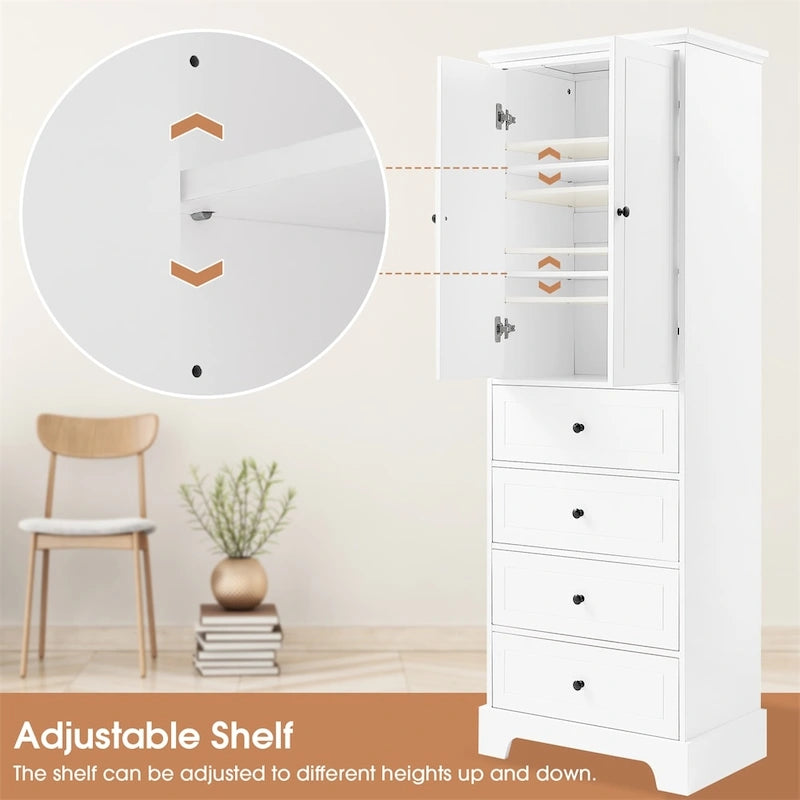 Meuble de rangement en bois avec 2 portes et 4 tiroirs, étagère réglable