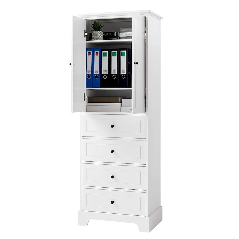 Meuble de rangement en bois avec 2 portes et 4 tiroirs, étagère réglable