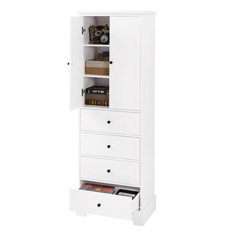 Meuble de rangement en bois avec 2 portes et 4 tiroirs, étagère réglable