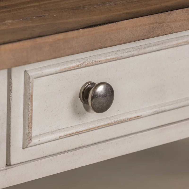 Table basse en bois brossé blanc antique avec accents tabac