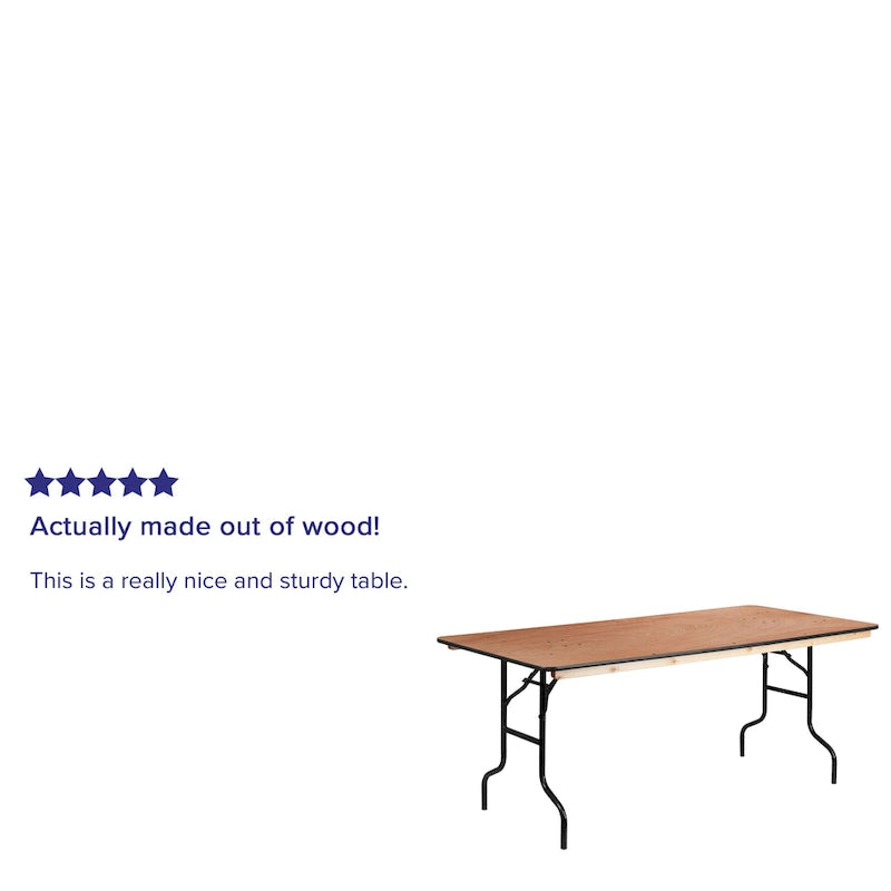 Table de banquet pliante rectangulaire en bois de 6 pieds avec plateau au fini laqué transparent