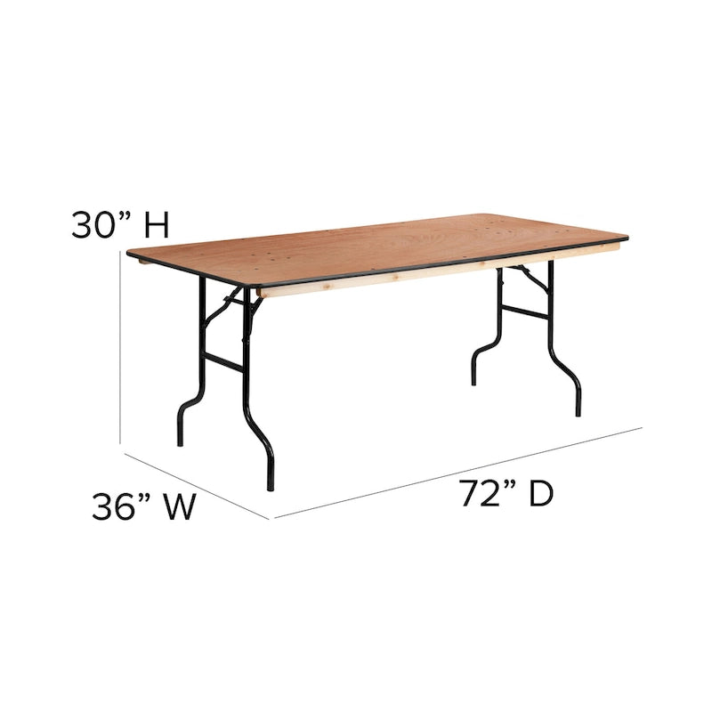 Table de banquet pliante rectangulaire en bois de 6 pieds avec plateau au fini laqué transparent
