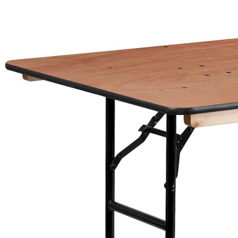 Table de banquet pliante rectangulaire en bois de 6 pieds avec plateau au fini laqué transparent