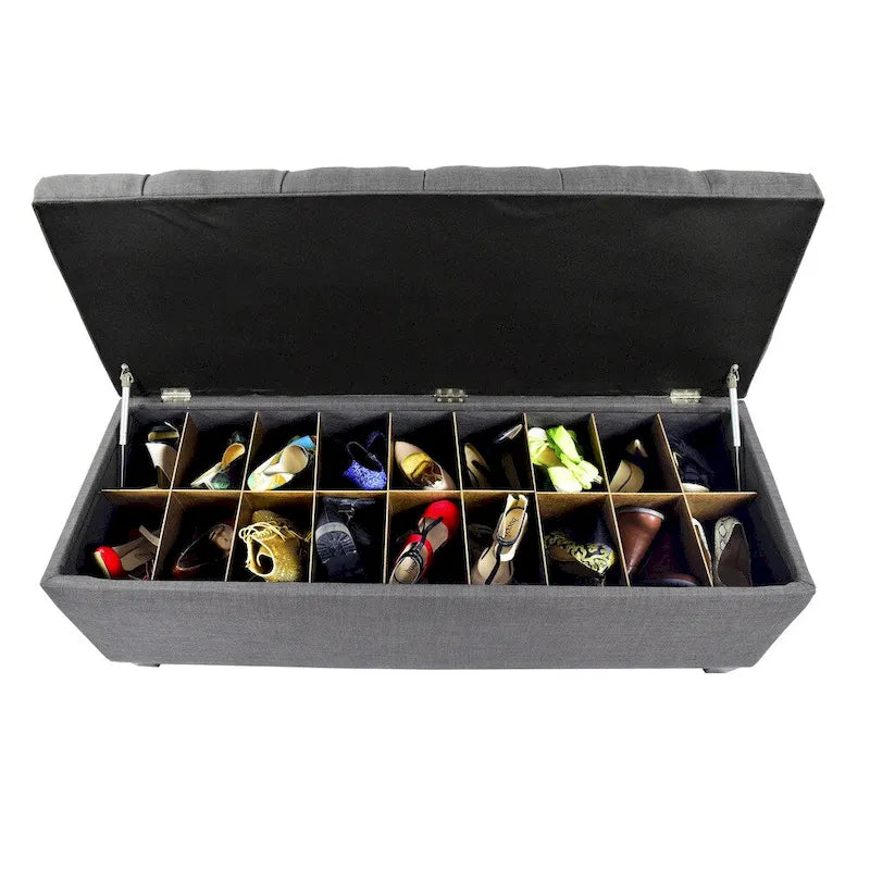 Banc de rangement pour chaussures capitonné, rouge-gris