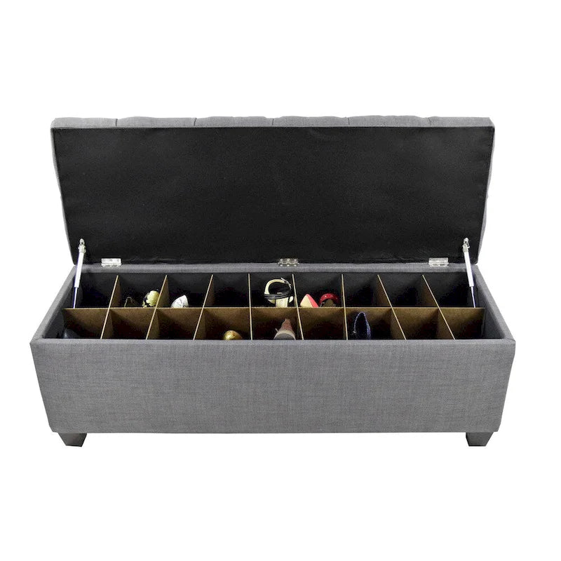 Banc de rangement pour chaussures capitonné, rouge-gris