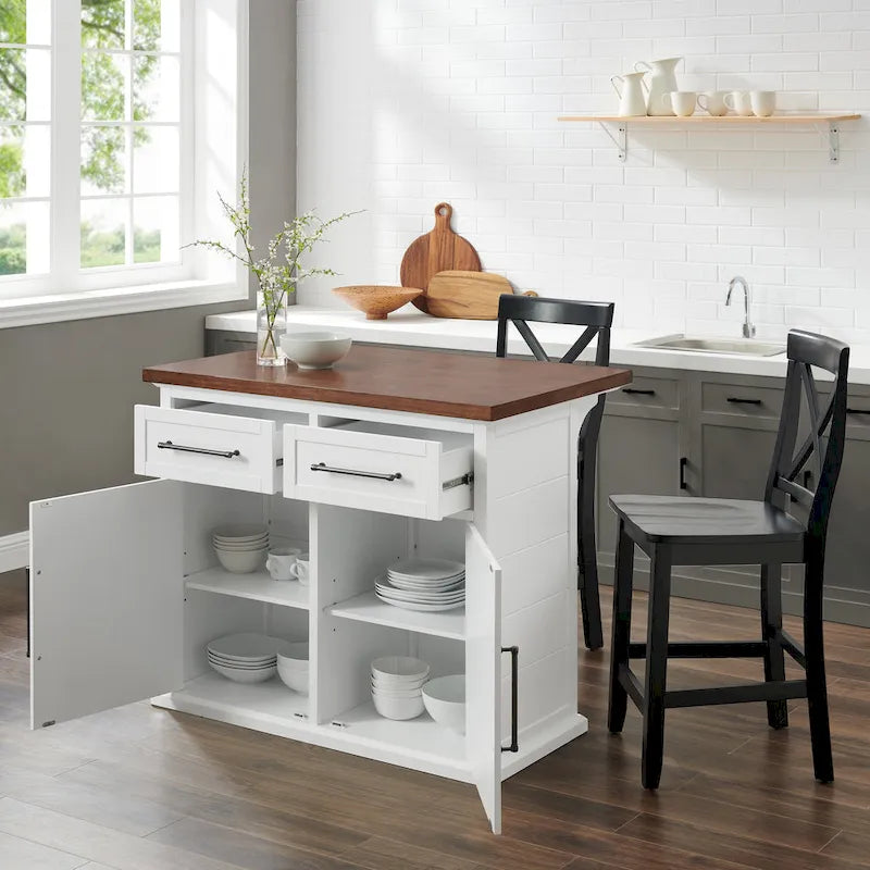Îlot de cuisine en bois avec tabourets à dossier en X