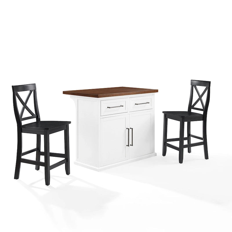 Îlot de cuisine en bois avec tabourets à dossier en X