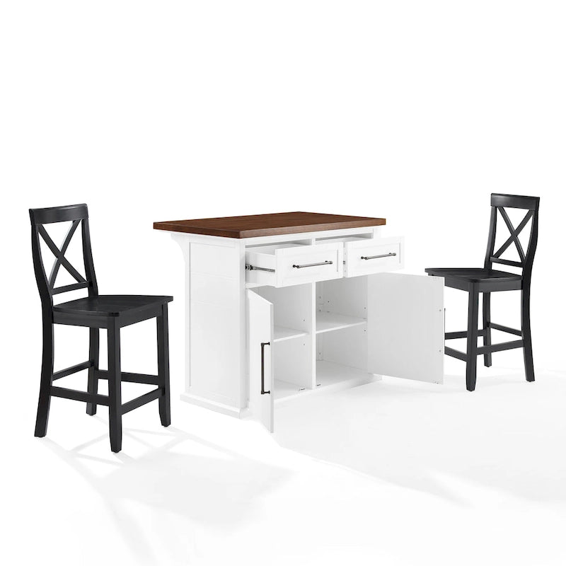 Îlot de cuisine en bois avec tabourets à dossier en X