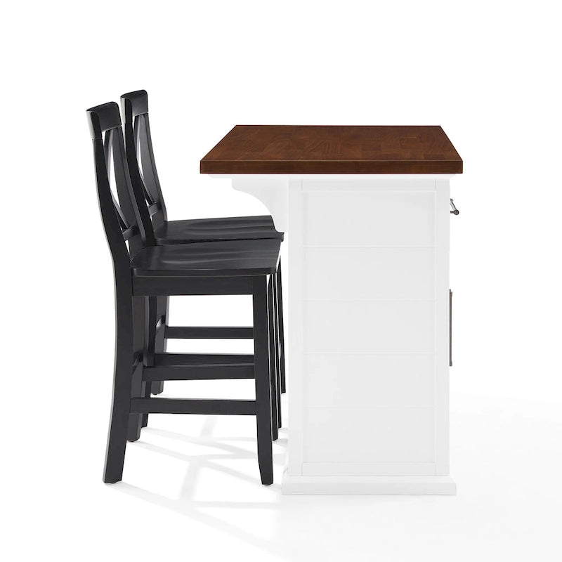 Îlot de cuisine en bois avec tabourets à dossier en X