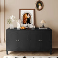 Buffet/Vaisselier Moderne Noir Mat 4 Portes en Bois, Armoire de Rangement d'Appoint de 60 Pouces