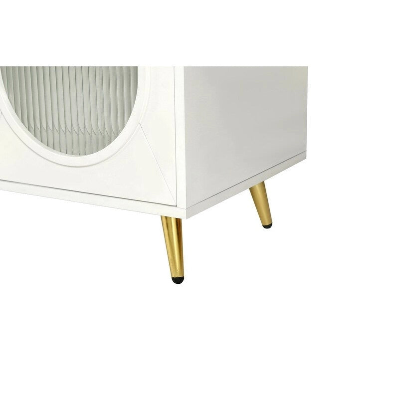 Buffet Mid-Century Modern de 152 cm de large avec portes en verre trempé cannelé et étagères réglables