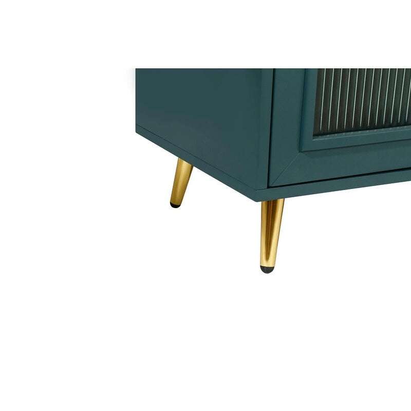 Buffet Mid-Century Modern de 152 cm de large avec portes en verre trempé cannelé et étagères réglables