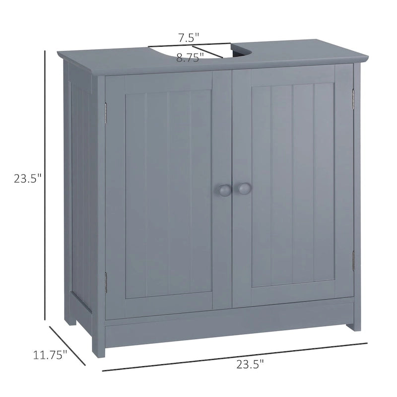 Meuble sous-lavabo de salle de bain avec 2 portes et étagère, Meuble-lavabo pour pied de lavabo, Gris