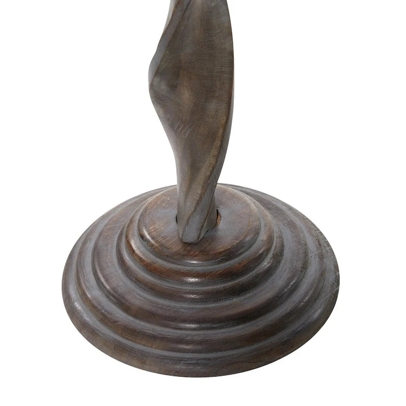 Table d'appoint en manguier sculptée de motifs floraux avec pied torsadé et finition vieillie grise - Marron