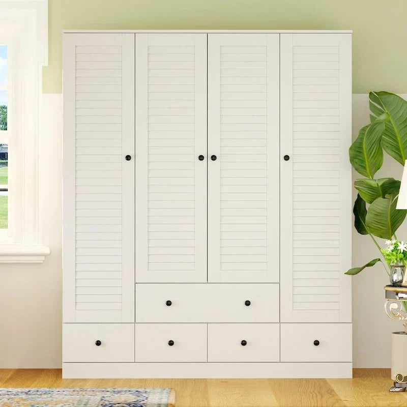 Armoire-penderie autoportante 59 po de large, grand format, blanche