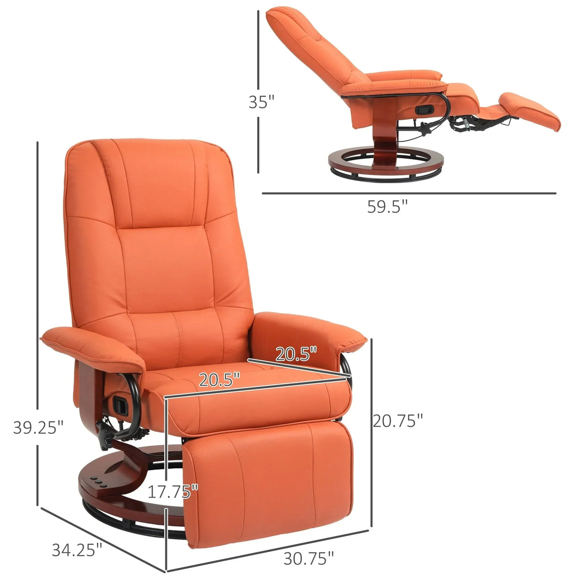 Fauteuil inclinable HomCom en similicuir avec base pivotante manuelle réglable et repose-pieds confortable et relaxant