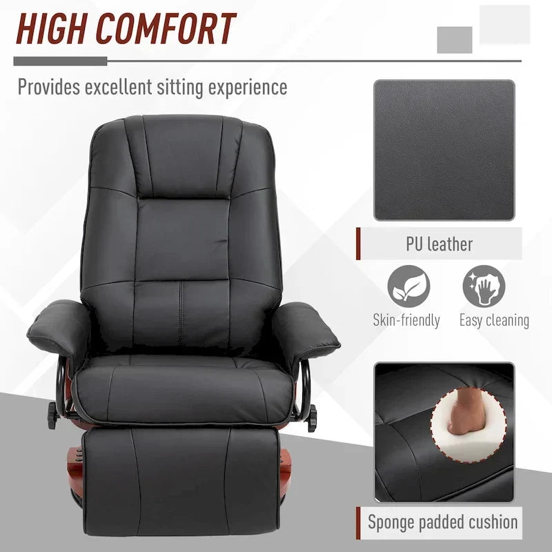 Fauteuil inclinable HomCom en similicuir avec base pivotante manuelle réglable et repose-pieds confortable et relaxant