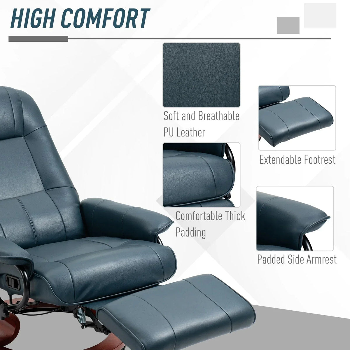 Fauteuil inclinable HomCom en similicuir avec base pivotante manuelle réglable et repose-pieds confortable et relaxant