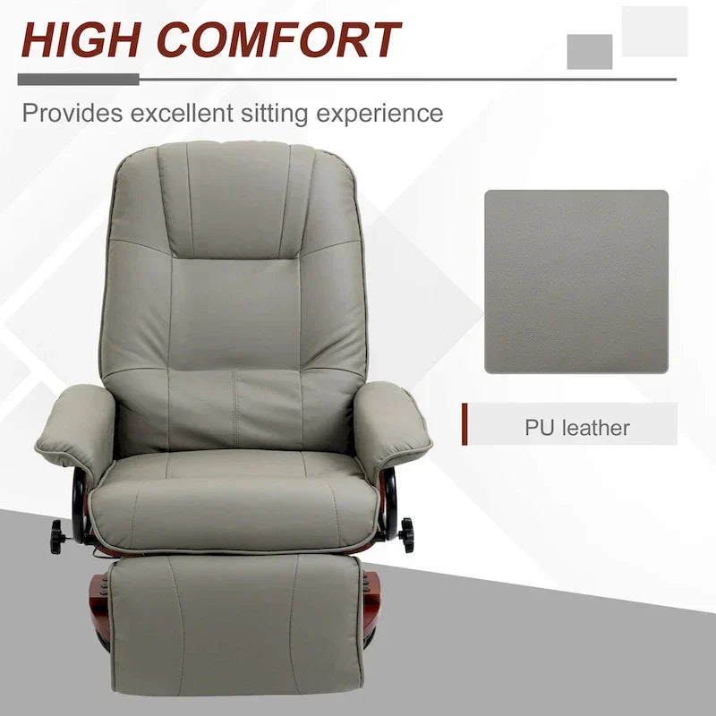 Fauteuil inclinable HomCom en similicuir avec base pivotante manuelle réglable et repose-pieds confortable et relaxant
