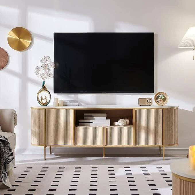 Meuble TV de luxe moderne, centre de divertissement, avec plateau effet marbre