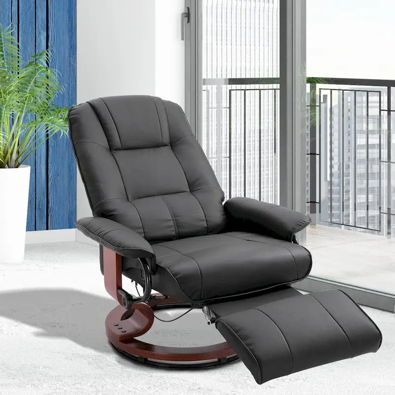 Fauteuil inclinable HomCom en similicuir avec base pivotante manuelle réglable et repose-pieds confortable et relaxant