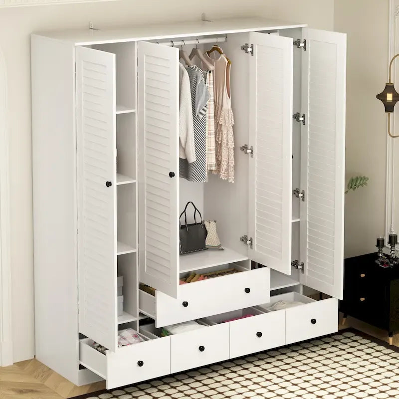 Armoire-penderie autoportante 59 po de large, grand format, blanche