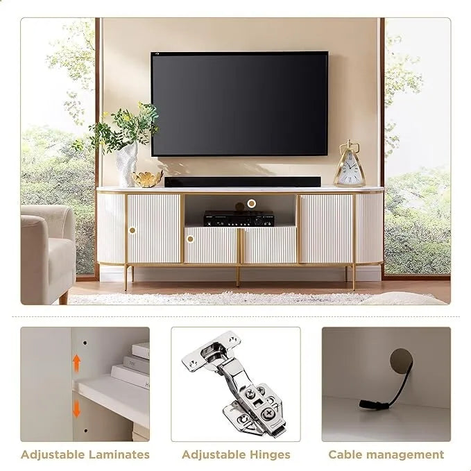 Meuble TV de luxe moderne, centre de divertissement, avec plateau effet marbre
