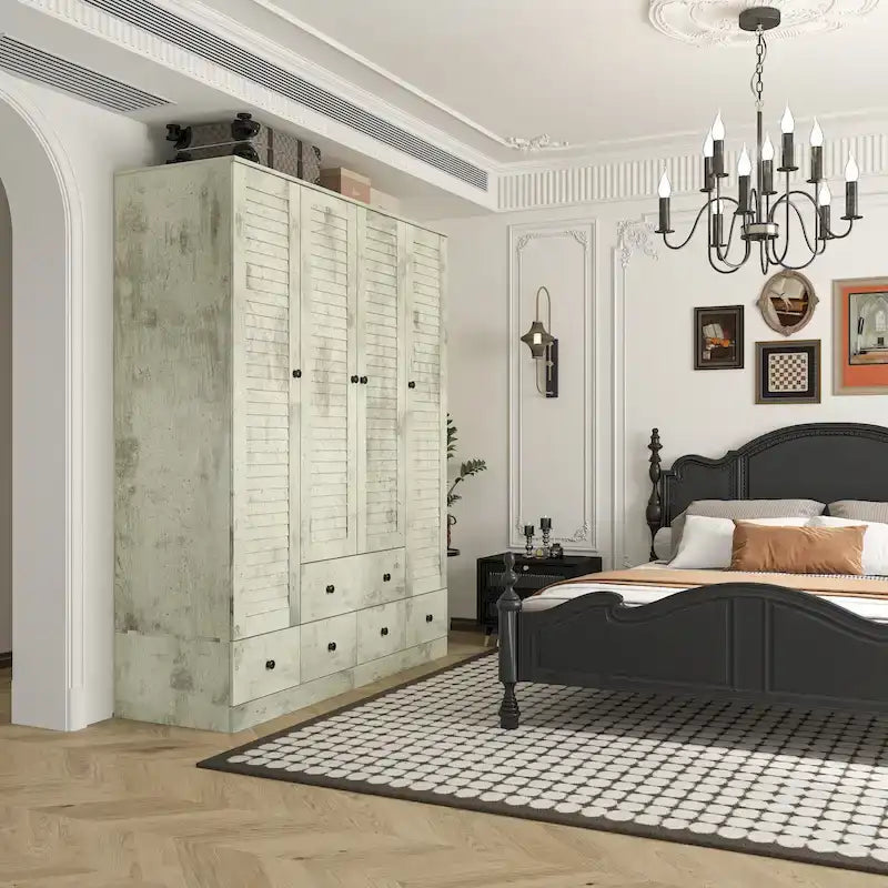 Armoire-penderie autoportante 59 po de large, grand format, blanche